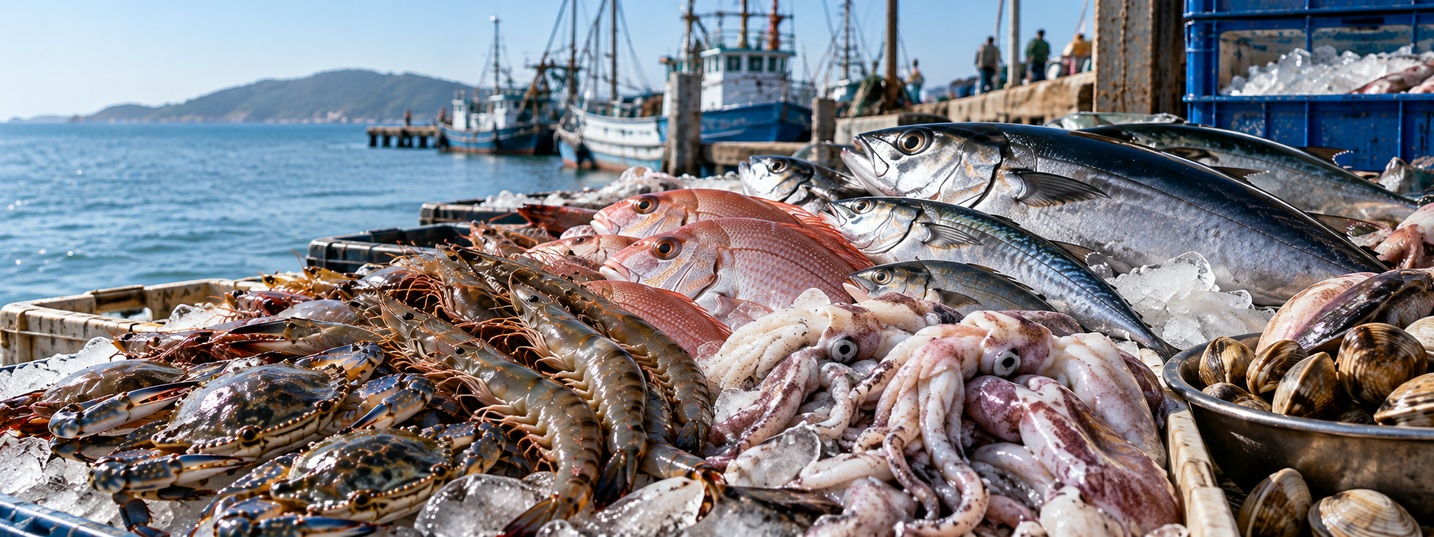 Fresh seafood on ice